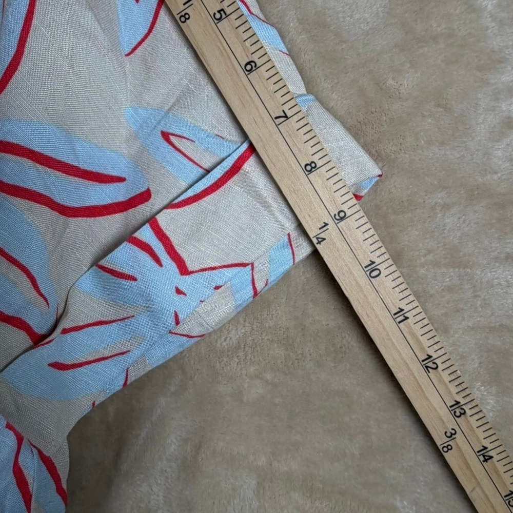 UNTUCKit Betty Linen Blend Shirt Dress XS Tan Blue Red Tropical Leaf Mini 42374 - Picture 10 of 11